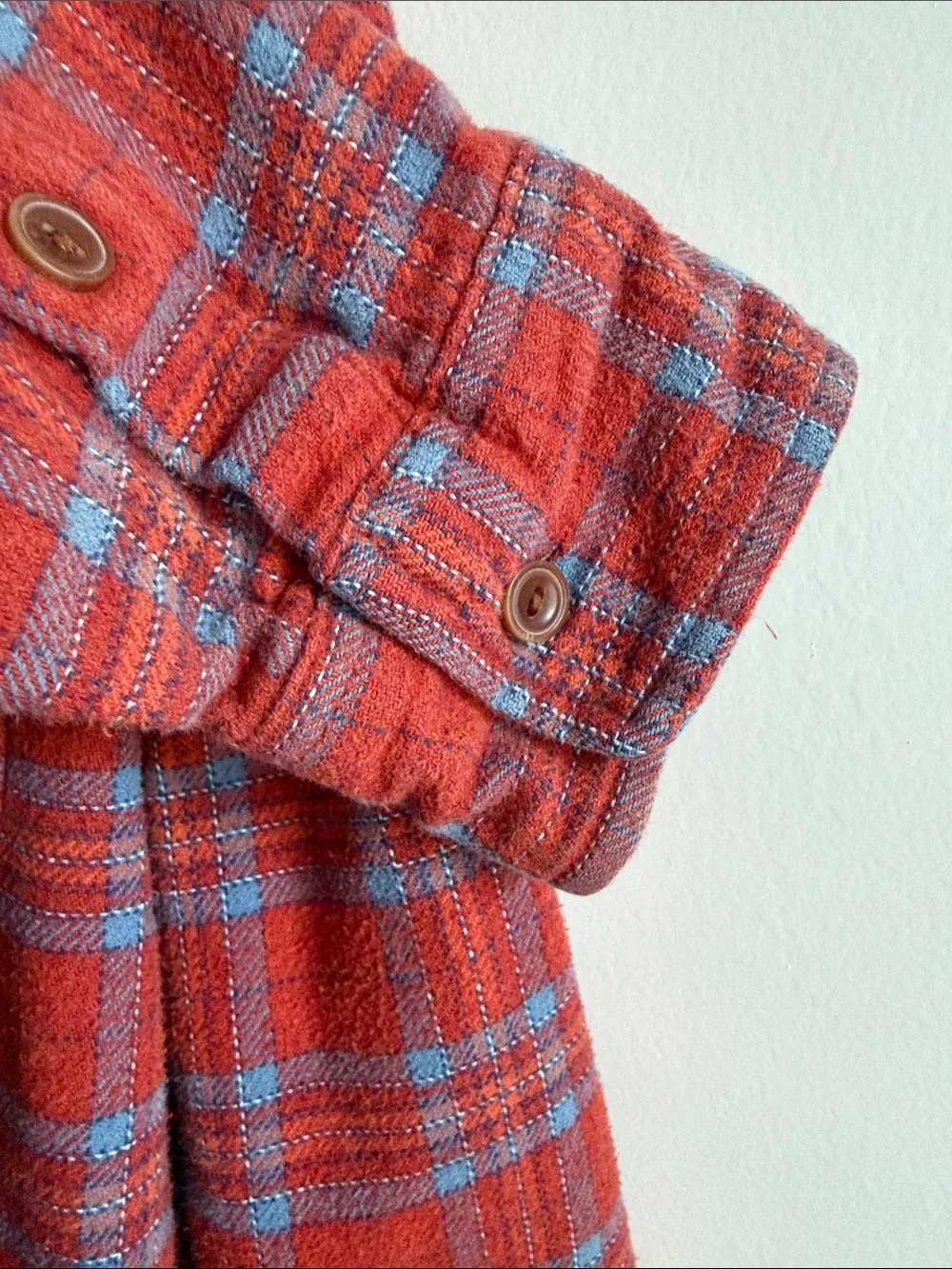 J. Crew Red Plaid Flannel Shirt Jacket with Light Blue Accents